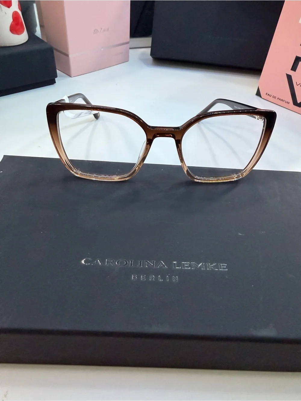 Carolina Lemke Women's Brown Gradient Cat-Eye Glasses (Includes leather pouch)