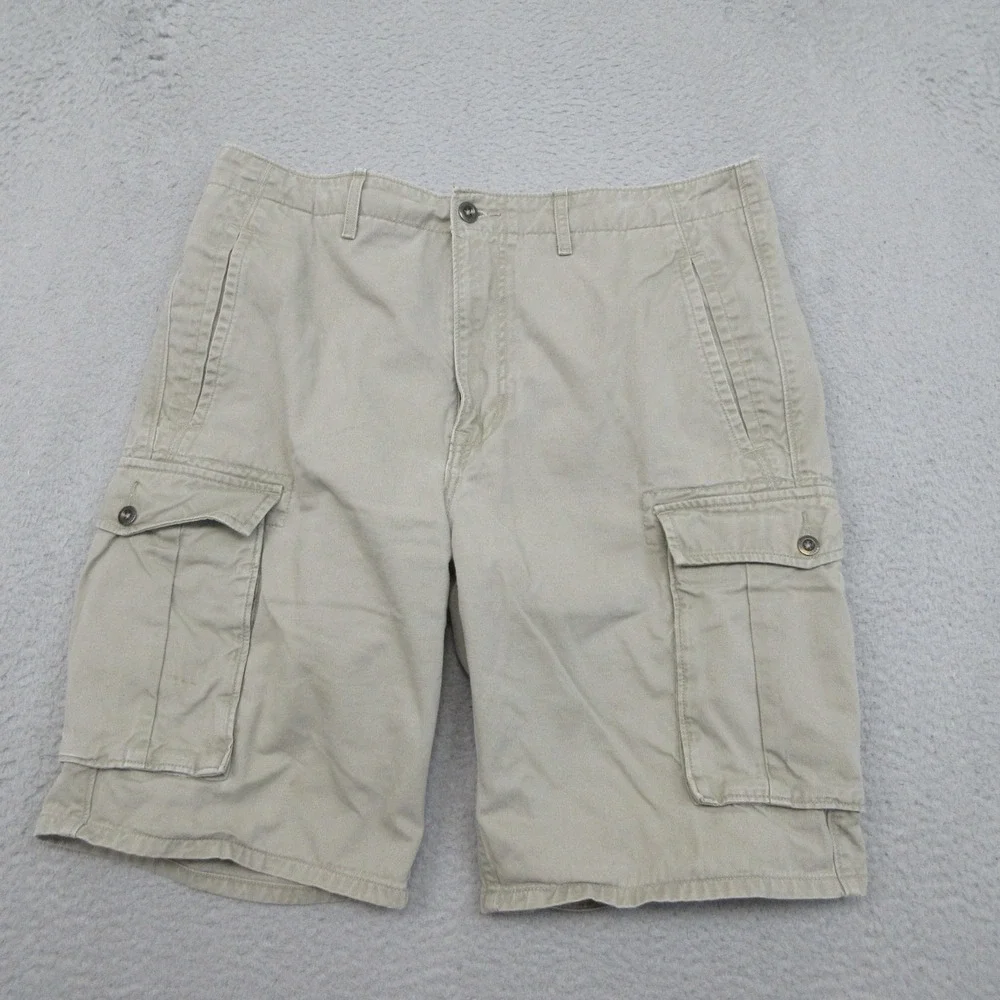 Levis Cargo Shorts Mens 34x11 Beige 100% Cotton Canvas Utility Hiking Outdoor