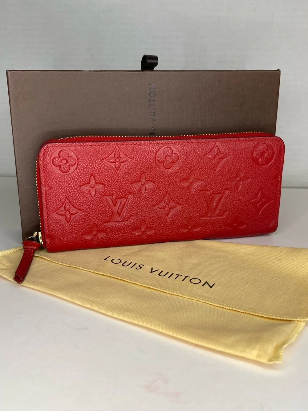 Louis Vuitton Cerise Monogram Empreinte Zippy Wallet With Dust Bag and Box