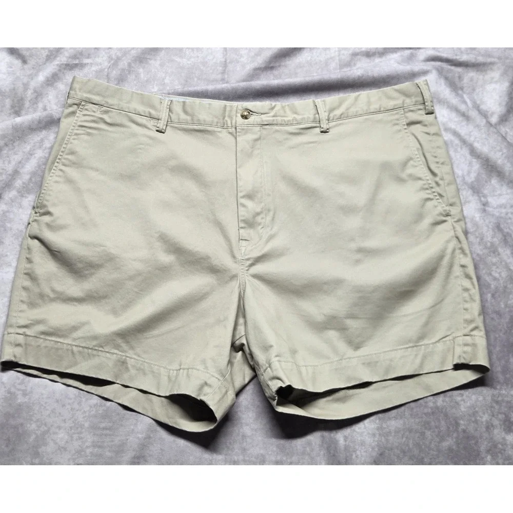Polo Ralph Lauren Chino Shorts Mens 42 Khaki Tan Classic Fit Twill Navy Pony