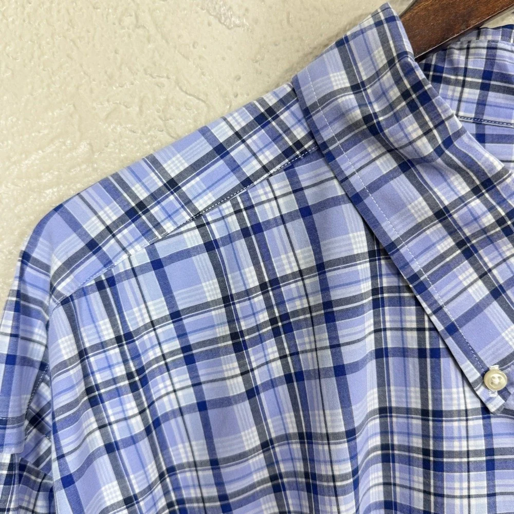 Polo Ralph Lauren‎ Dress Shirt 4XB Blue Plaid Stretch Tech Preppy Classic Career