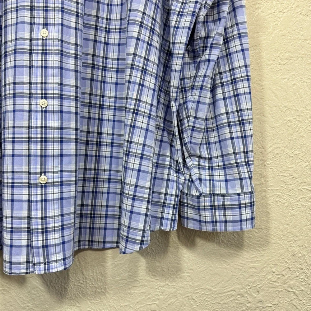 Polo Ralph Lauren‎ Dress Shirt 4XB Blue Plaid Stretch Tech Preppy Classic Career