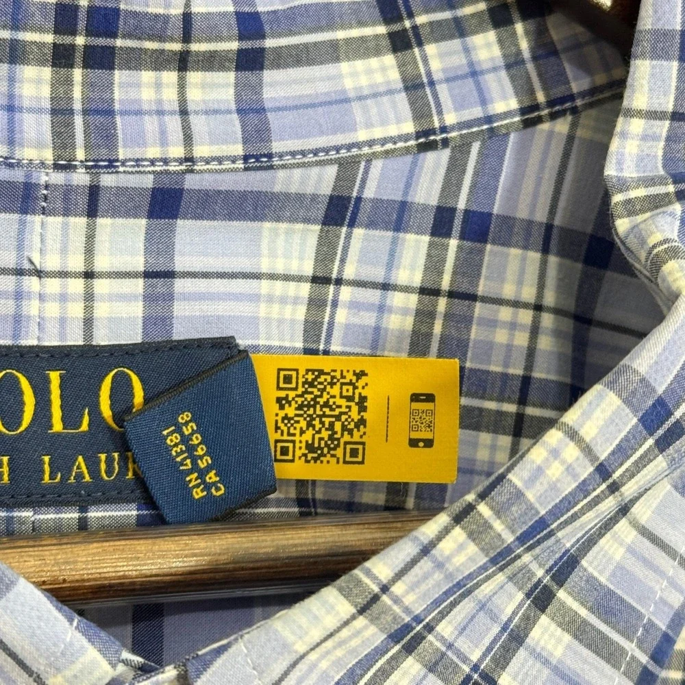 Polo Ralph Lauren‎ Dress Shirt 4XB Blue Plaid Stretch Tech Preppy Classic Career
