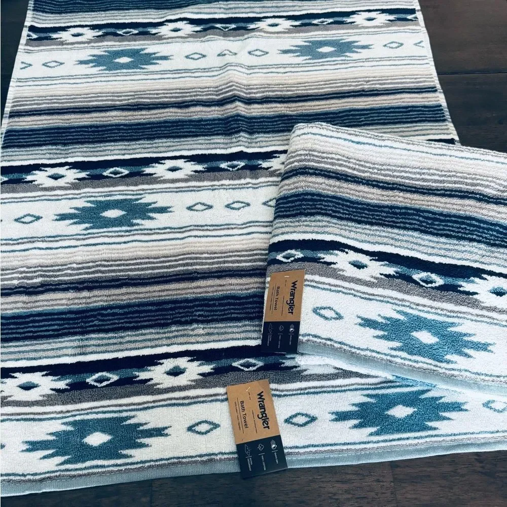 Wrangler 2-ct Western Aztec Blue Tribal Boho Bath Towels Set