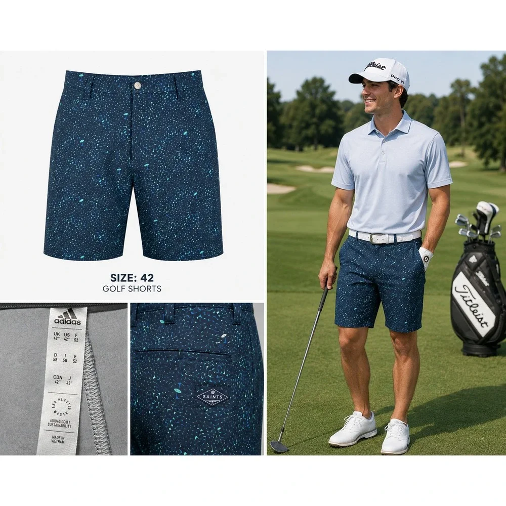 Adidas Golf Shorts Mens 42 Blue Teal AOP Flag Print Golf Performance HA9122