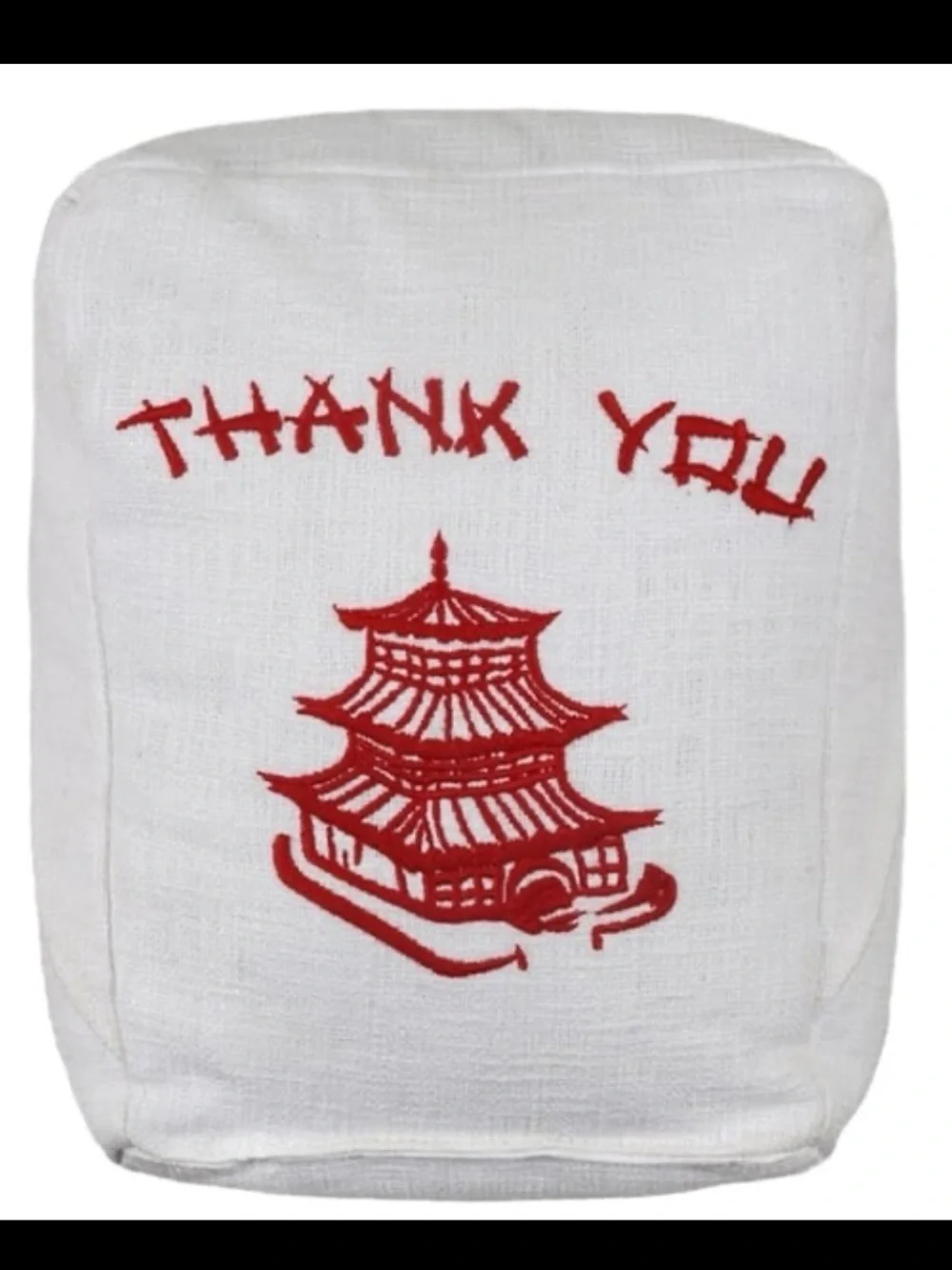 Embroidered 'Thank You' Chinese Takeout Box Accent pillow - White & Red