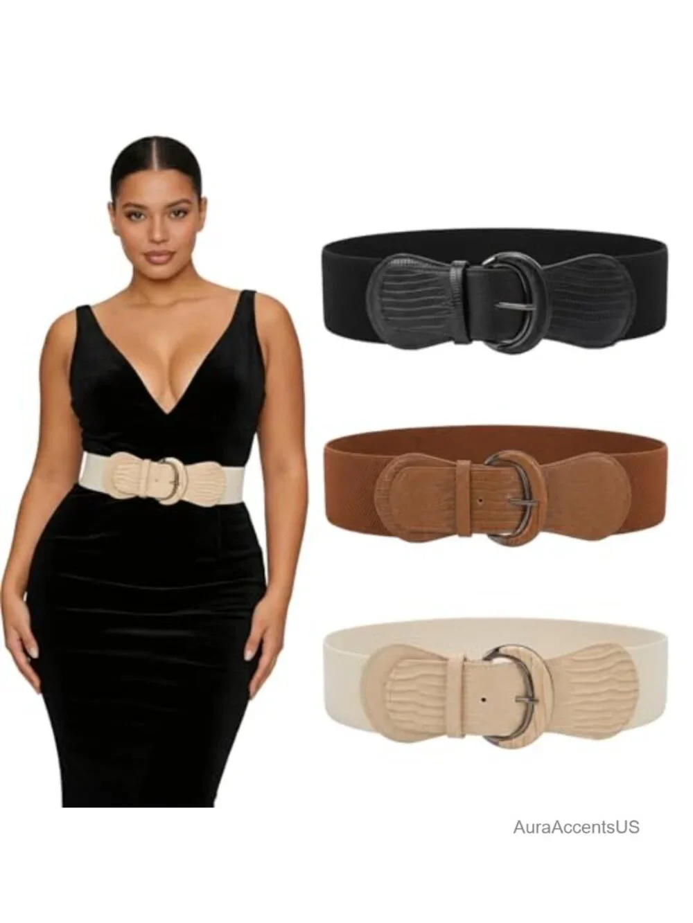 3 Pack Wide Elastic Belts for Women - Stretchy Vintage Waist Belt, Cinch Belt