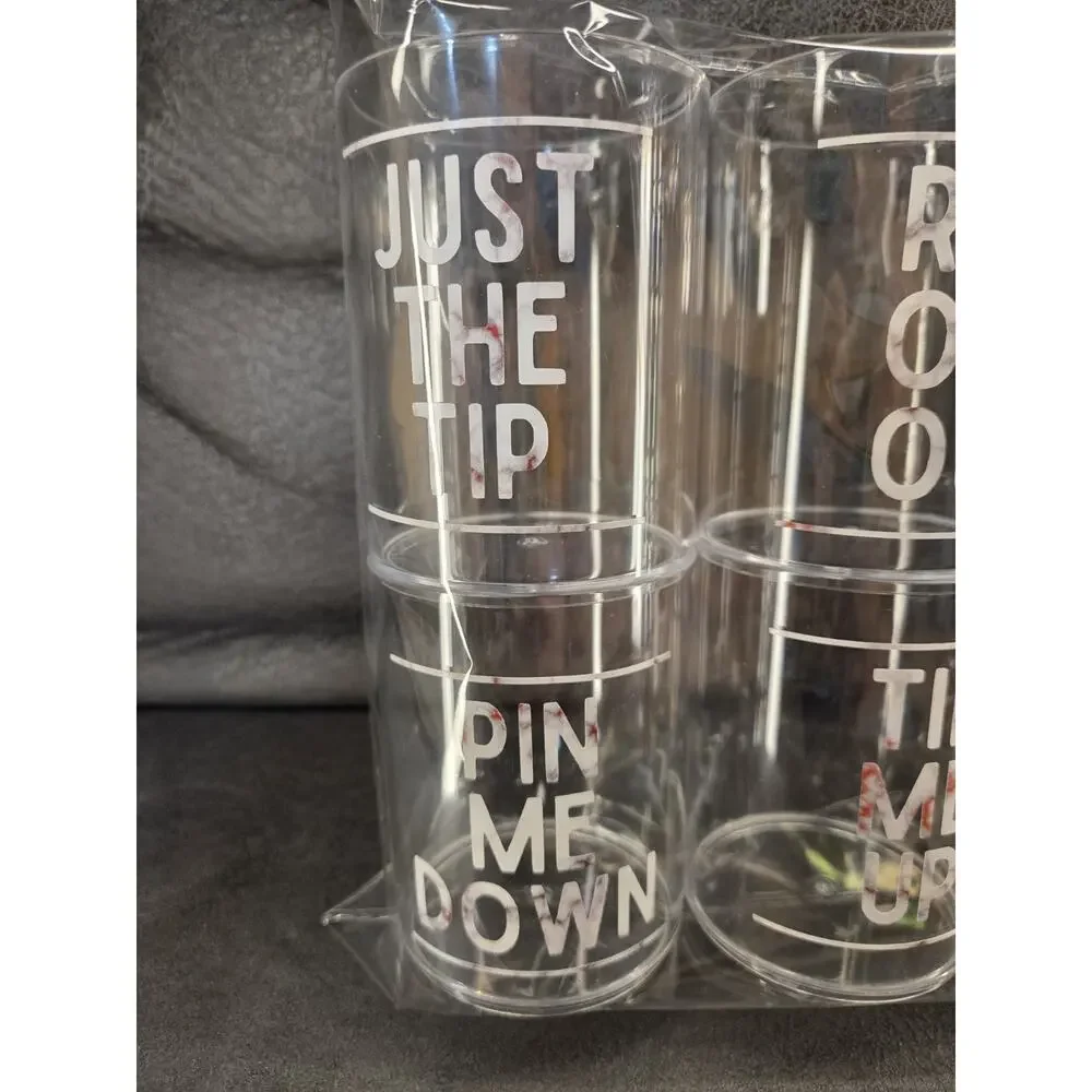 Funny Naughty Bathroom Jars Set of 6 Adult Gag Gift Plastic Canisters White Red