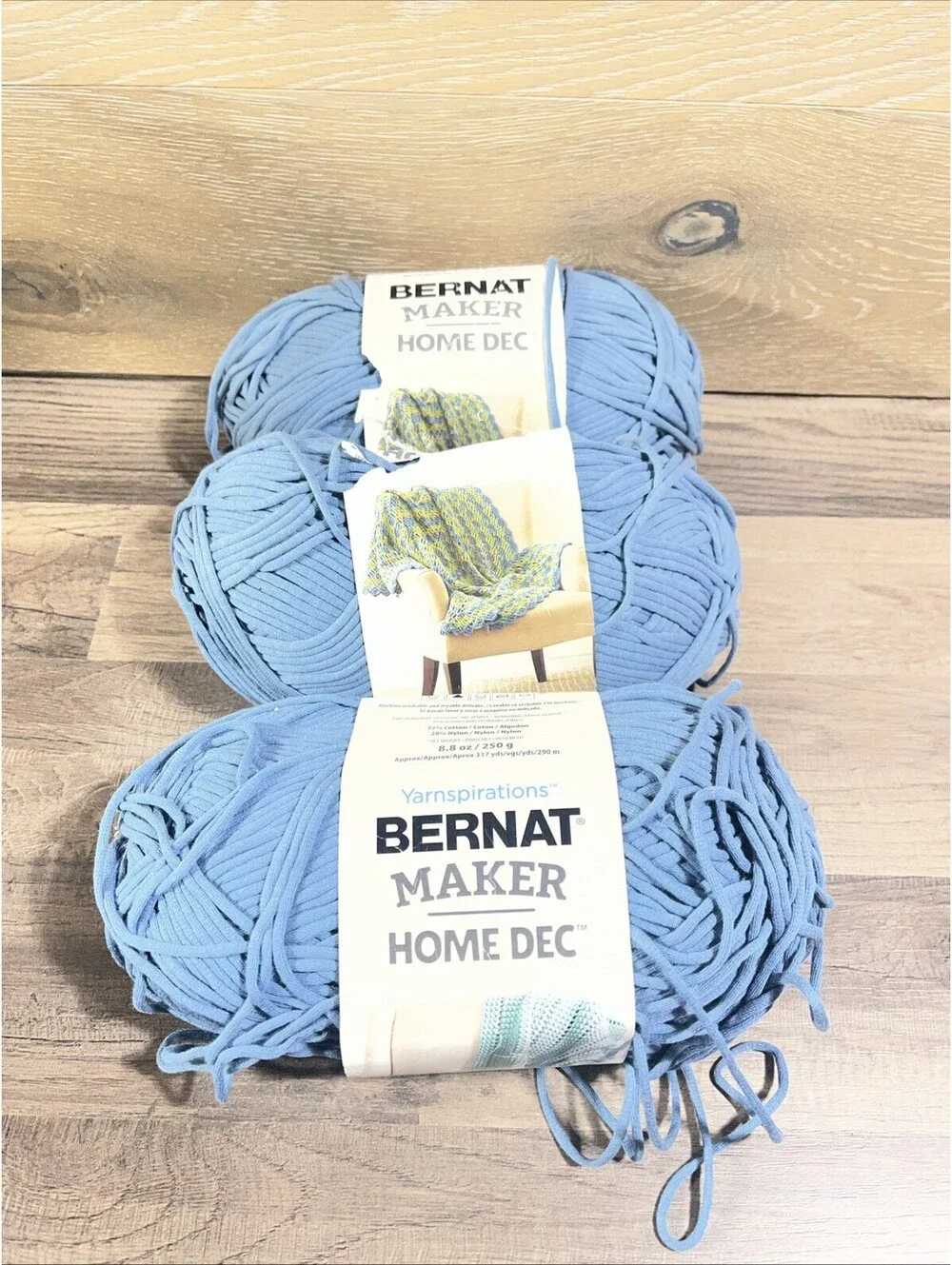 Bernat Maker Home Dec Knit Crochet Yarn Lot 3 Skeins Steel Blue Cotton Nylon