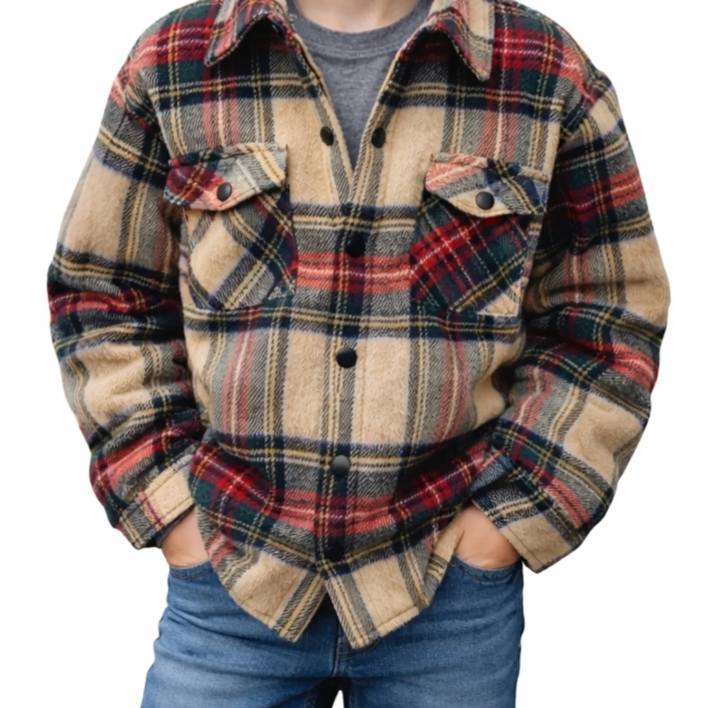 NWT Plaid Sherpa Lined Button-Up Flannel Jacket - Boys