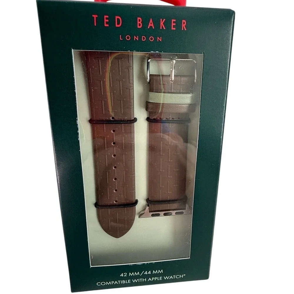 Ted Baker London Apple Watch Leather Band‎ 42mm 44mm Brown Monogram NIB Straps