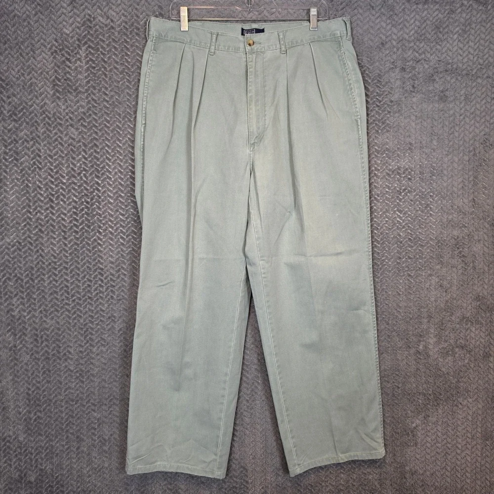Vintage Old Money Polo Ralph Lauren Andrew Pant 36x32 Sage Green Pleated Chino
