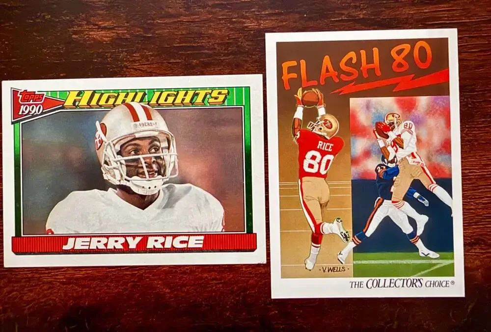 Collection of 10 Assorted Jerry Rice Football Trading Cards from the 1990s
