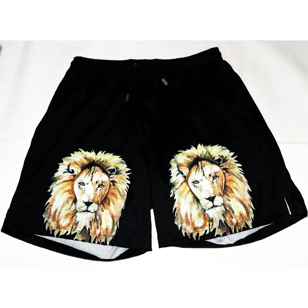 Kenny Flowers Men's Lion Print Black Mesh Lined Pockets Swim Trunks Size XL
