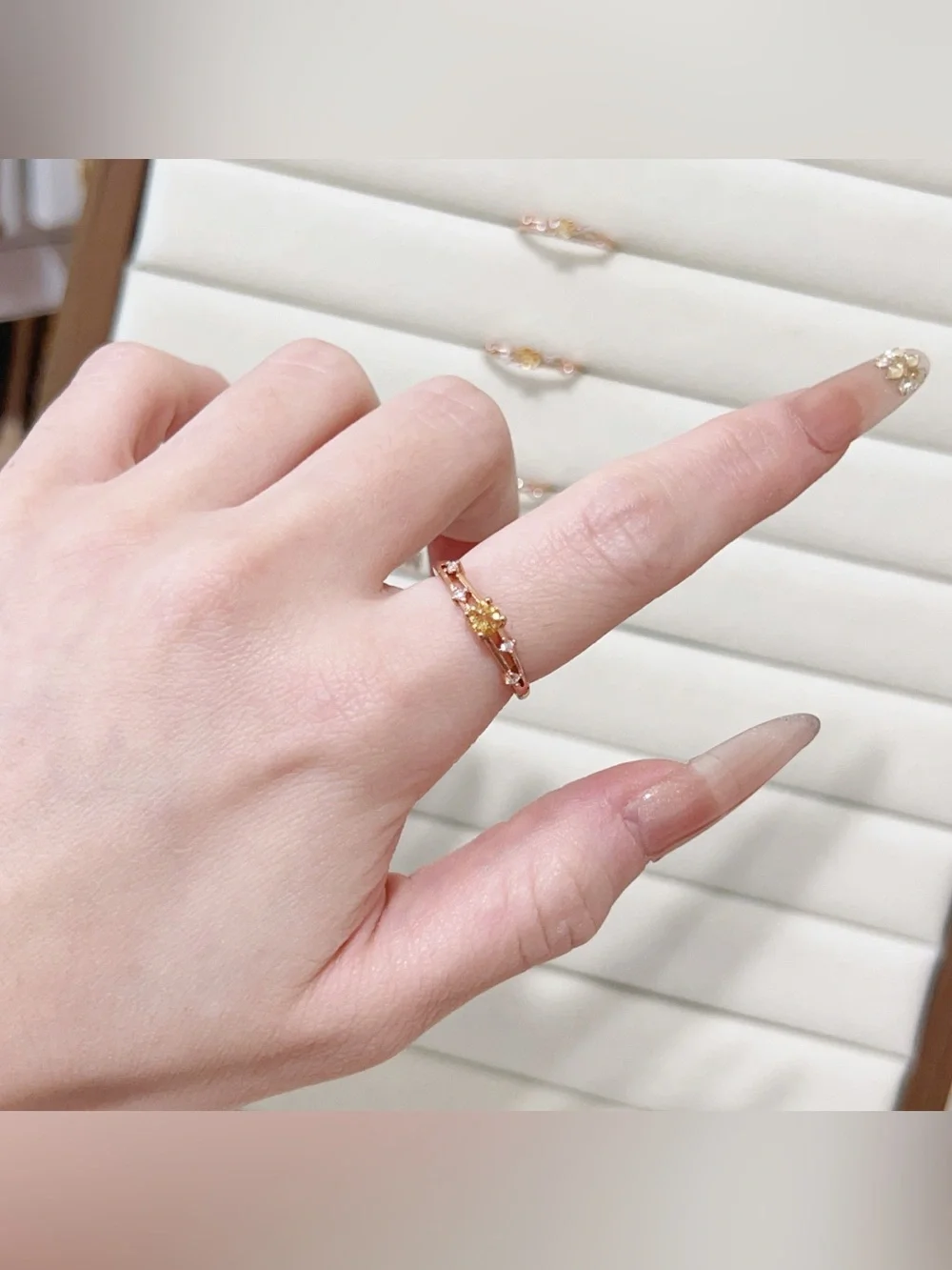 Natural Faceted Citrine Ring | Silver Plated champagne Adjustable Open Ring