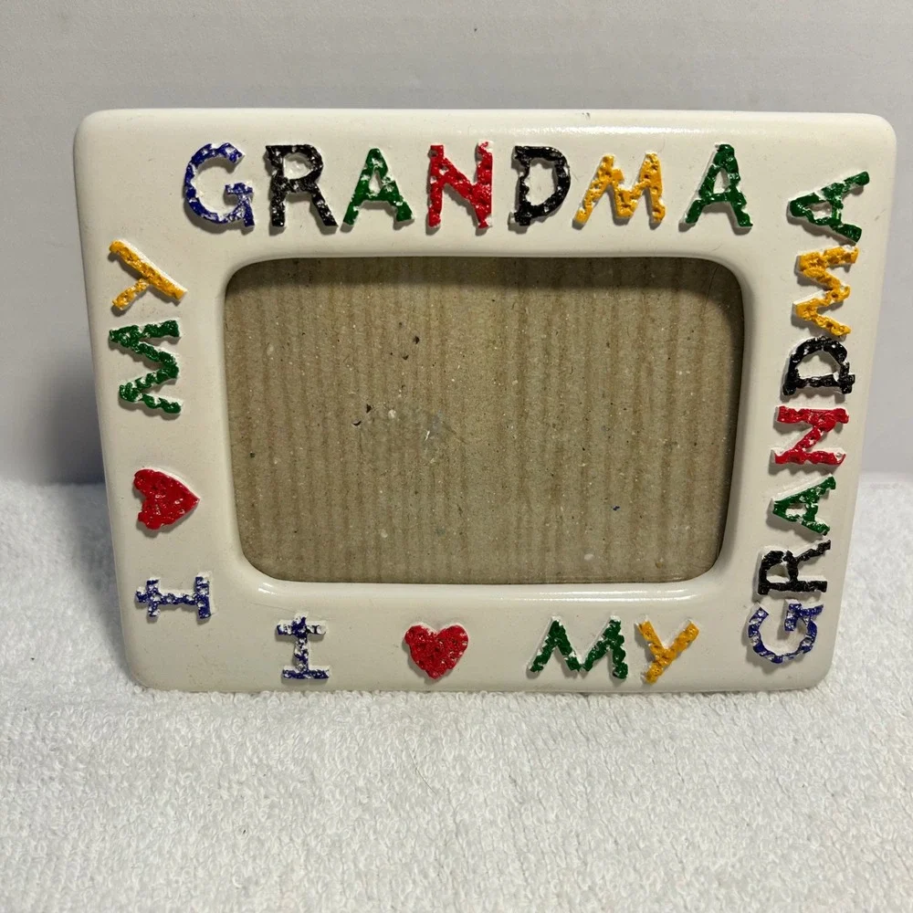 I Love My Grandma Ceramic Photo Frame Colorful Textured Letters Tabletop Decor