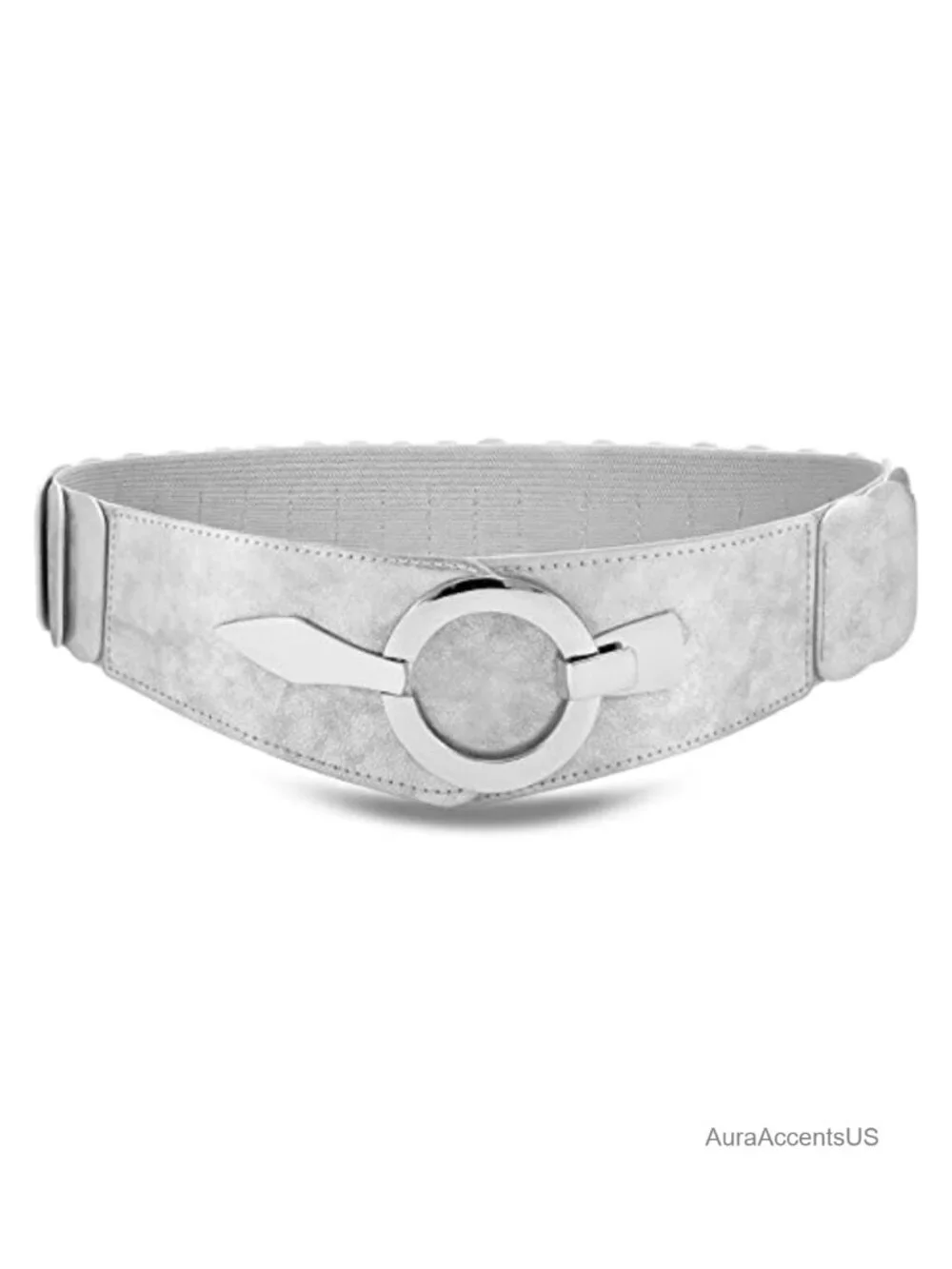 Vintage Wide Elastic Waist Belt with Silver Ring Clasp Faux Leather