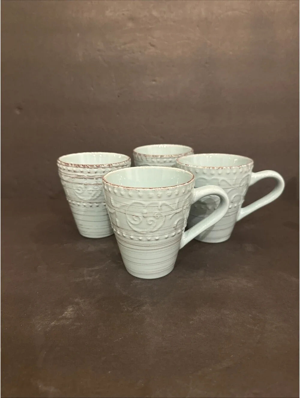 Elama Malibu Waves Coffee Cups Set Of 4 Rustic Stoneware 4.25” H By 3.75 W