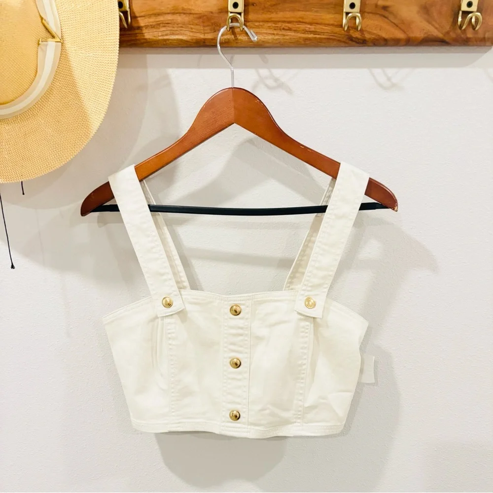 Michael Kors Women's Cream Cropped Button-Front Tank Top size Small‎