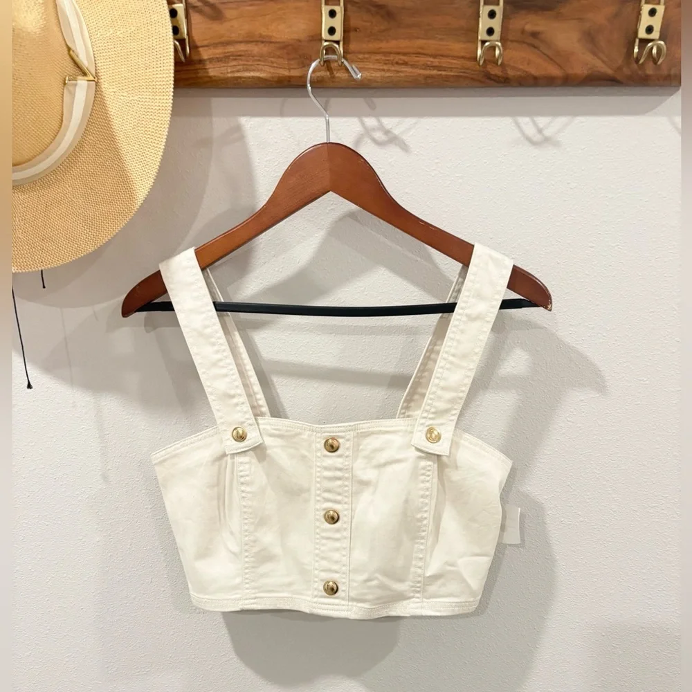 Michael Kors Women's Cream Cropped Button-Front Tank Top size Small‎