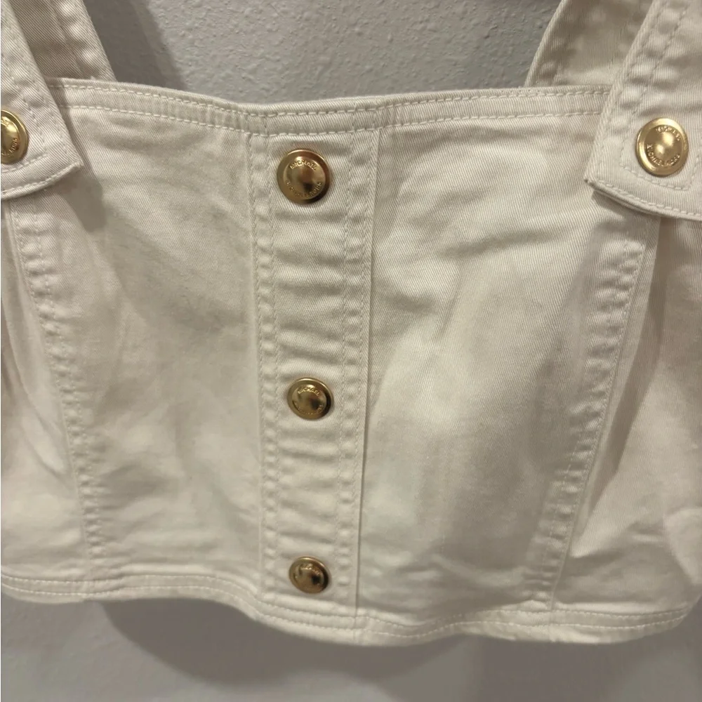 Michael Kors Women's Cream Cropped Button-Front Tank Top size Small‎