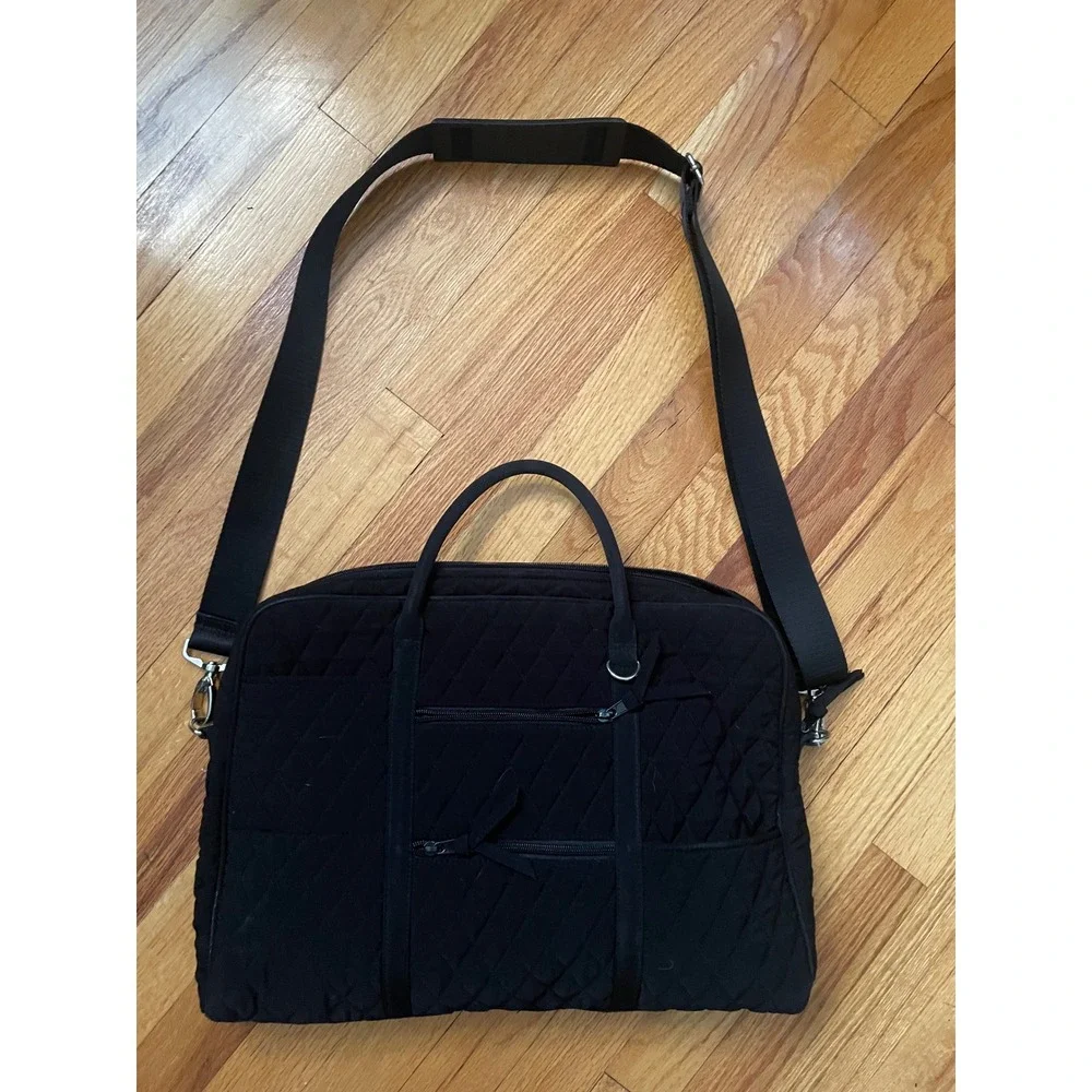 Vera Bradley Black Quilted Laptop Bag Work Travel‎ Carry On Shoulder Bag 11 X 15