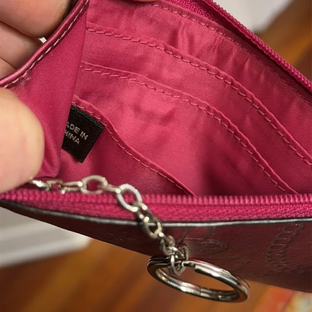 COACH LEATHER CARD CASE WALLET PINK FUCHSIA METALLIC 2009 TASSEL SLG VHTF VGUC