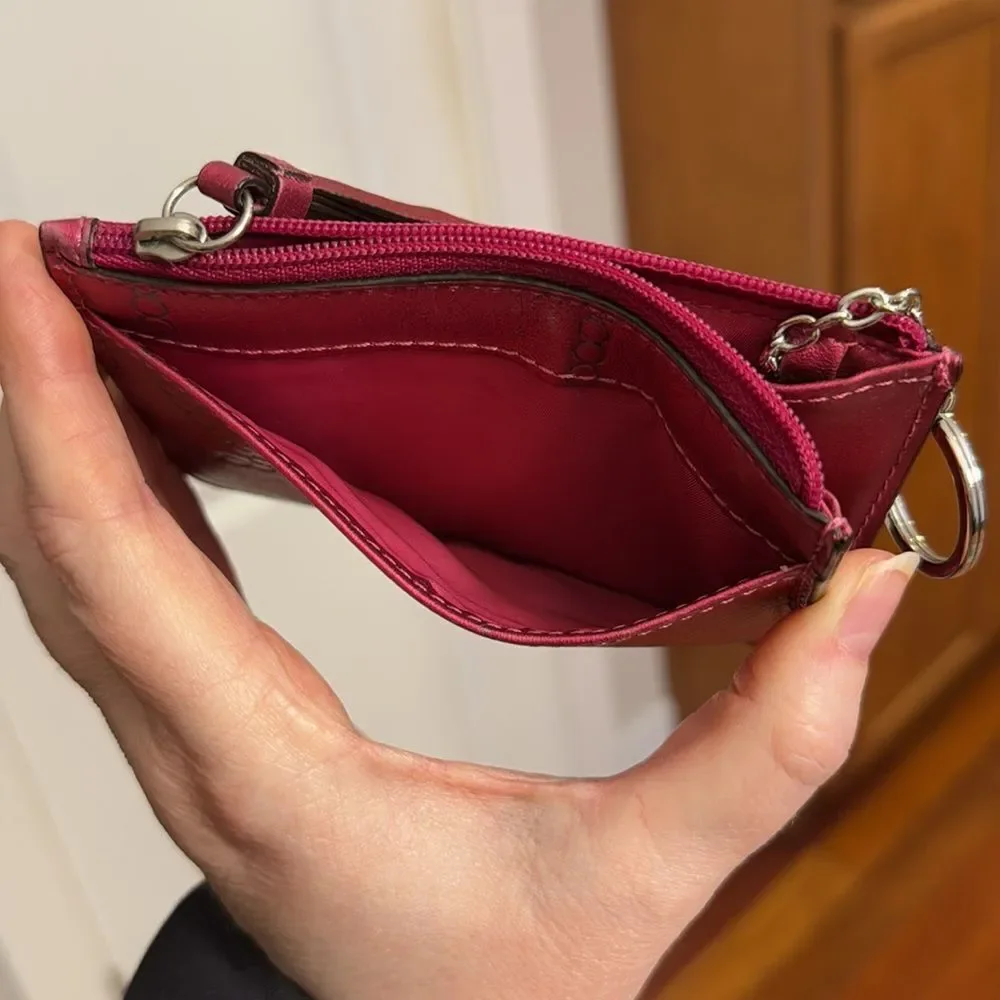 COACH LEATHER CARD CASE WALLET PINK FUCHSIA METALLIC 2009 TASSEL SLG VHTF VGUC