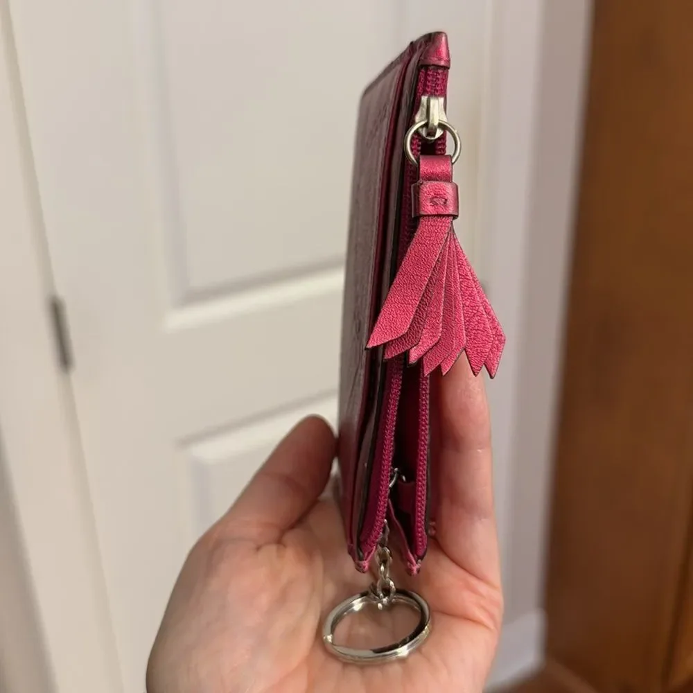 COACH LEATHER CARD CASE WALLET PINK FUCHSIA METALLIC 2009 TASSEL SLG VHTF VGUC