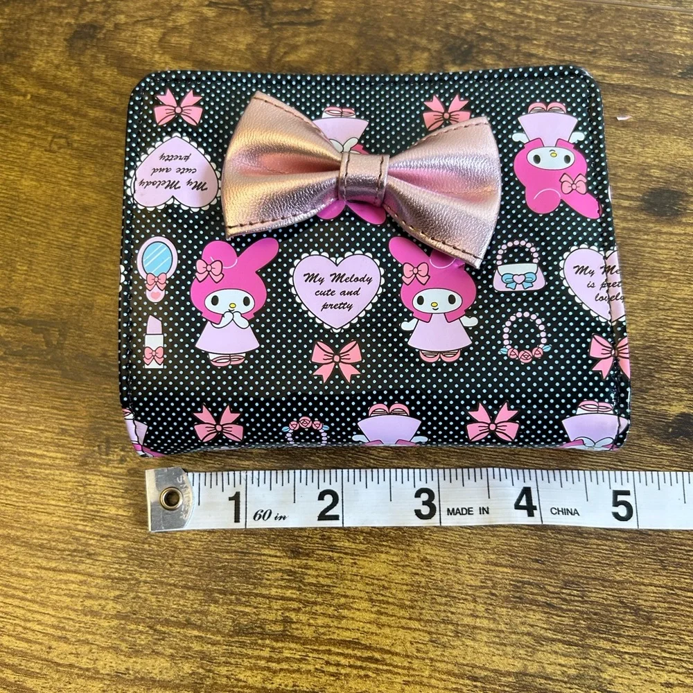 SANRIO Y2K My Melody Wallet 2007 Bow Polka Dot Kawaii Pink Black Zip Around Snap
