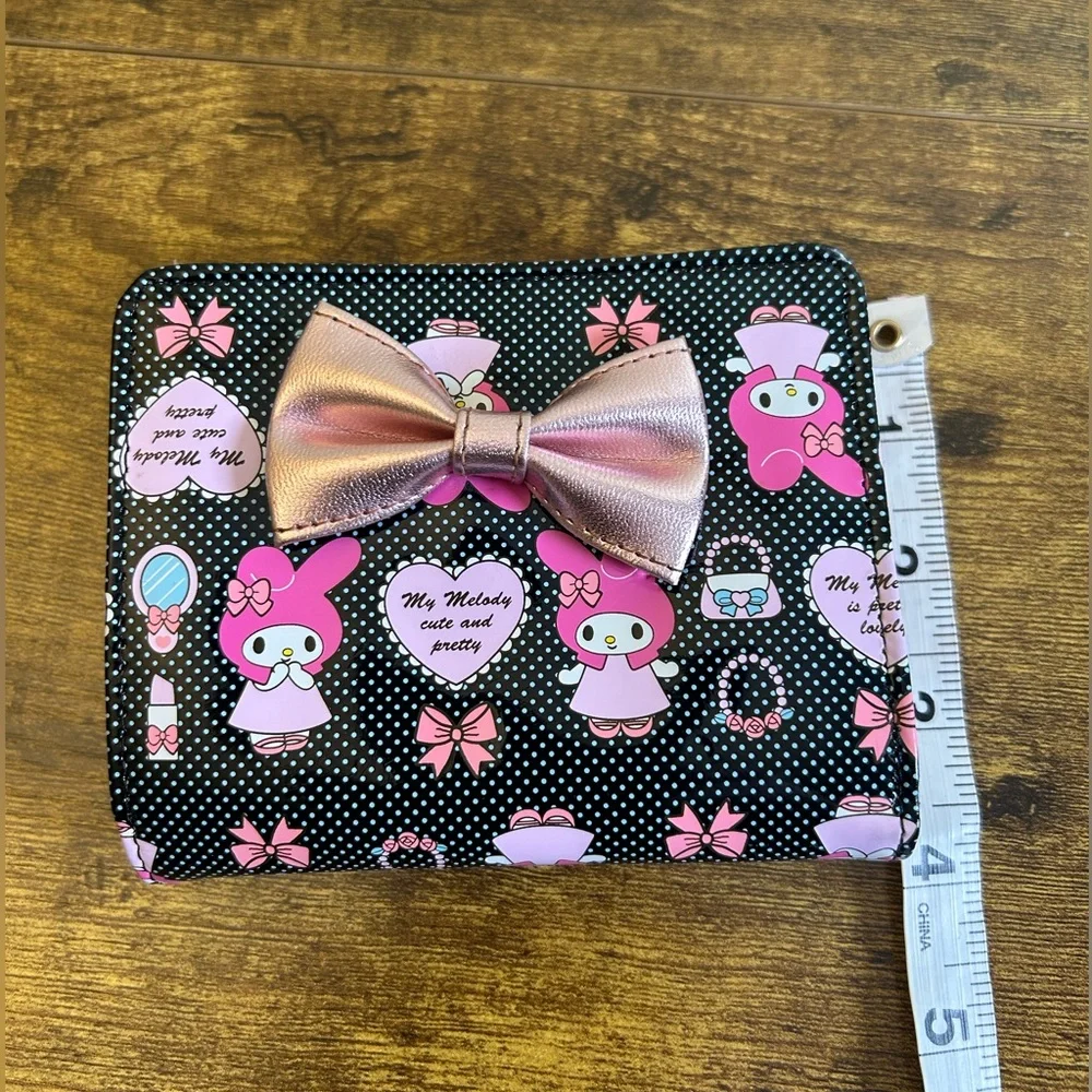 SANRIO Y2K My Melody Wallet 2007 Bow Polka Dot Kawaii Pink Black Zip Around Snap
