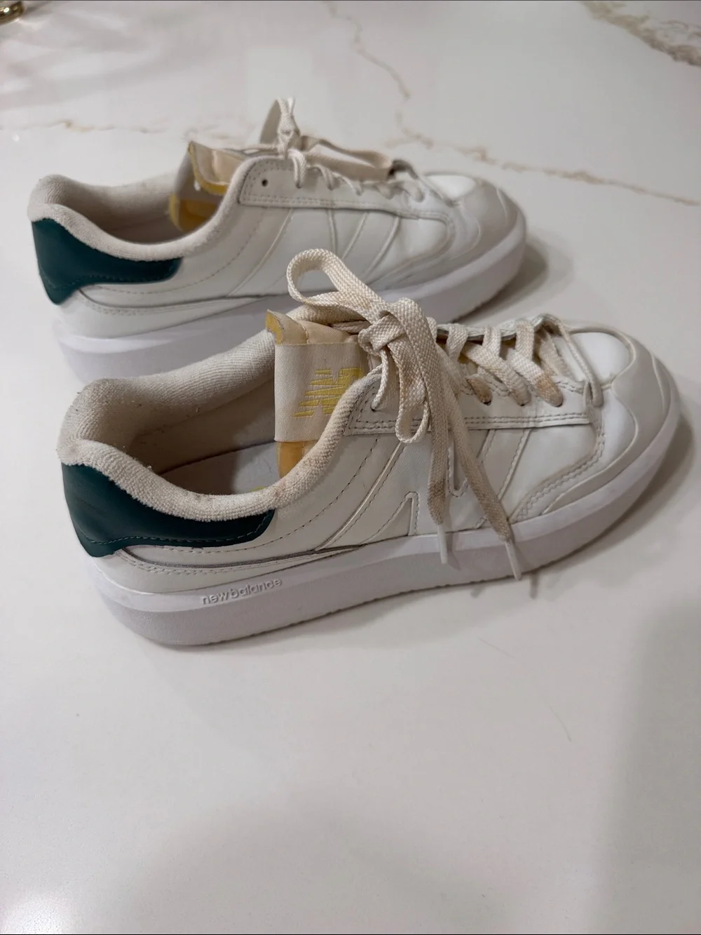 New Balance Men’s CT302 White Leather Sneakers with Teal Heel Unisex | 7