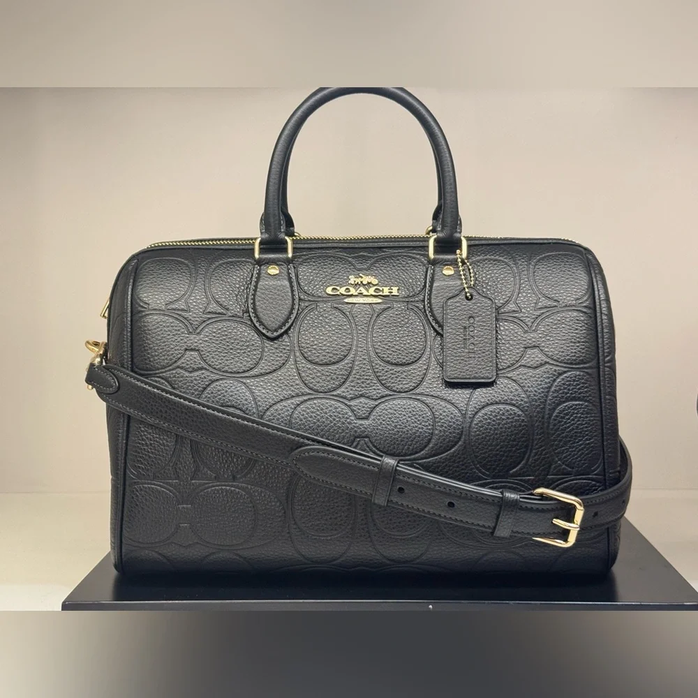 Coach Black Embossed Leather Satchel with Gold Hardware