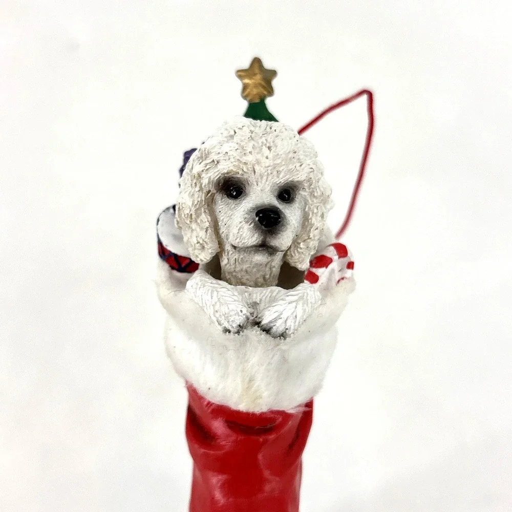 Poodle in Red Santa Boot Ornament White Dog Puppy Christmas‎ Stocking