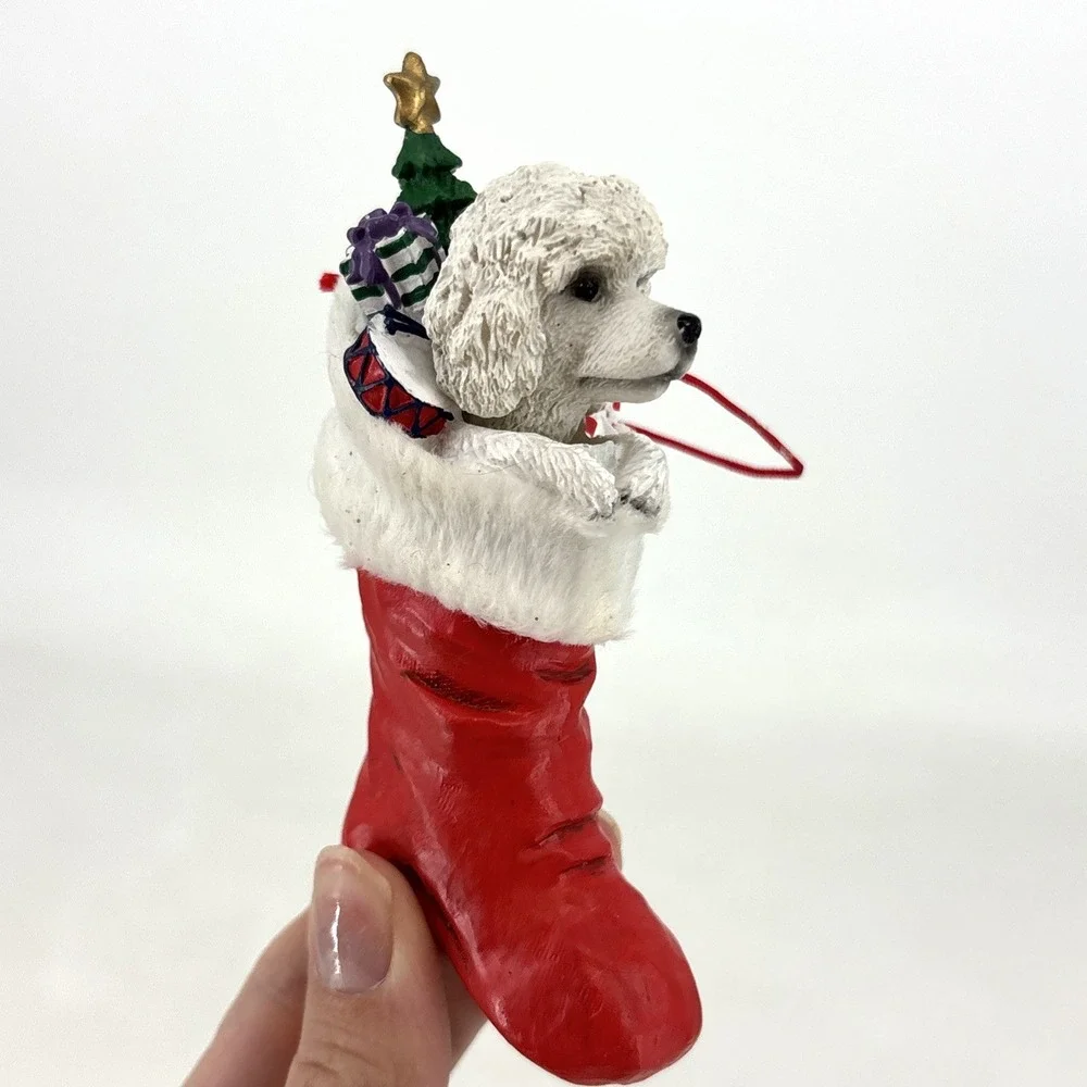 Poodle in Red Santa Boot Ornament White Dog Puppy Christmas‎ Stocking