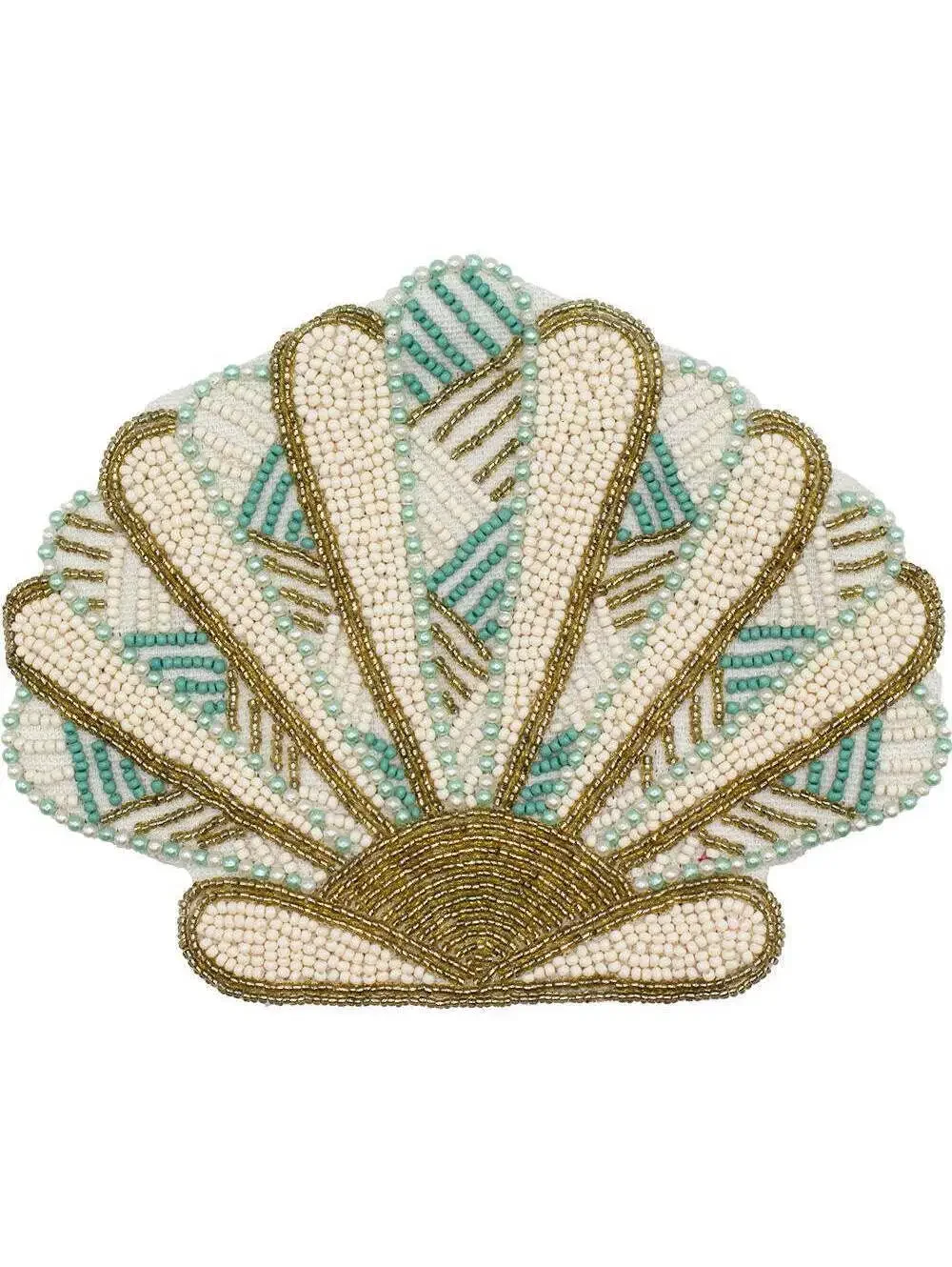 Beaded Seashell Canvas Coin Purse Zip Pouch Coastal Beach Bag NWT