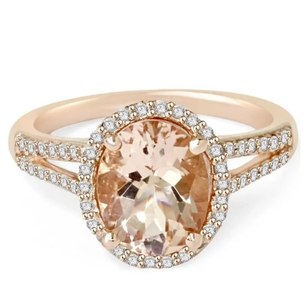 Morganite 3ct Diamond Rose Gold Cocktail Ring