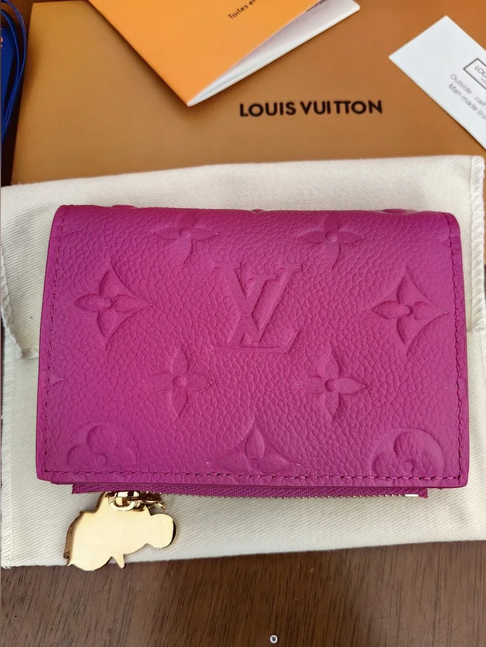 Louis Vuitton Pink Embossed Monogram Small Wallet with Gold Charm