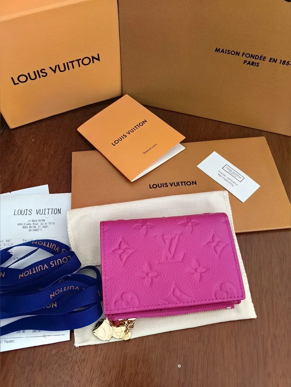 Louis Vuitton Pink Embossed Monogram Small Wallet with Gold Charm