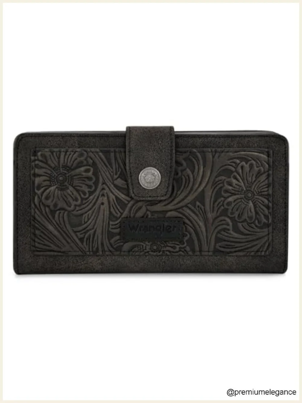 Western Bifold Zipper Wallet with Tooling Flower Design and RFID Blocking