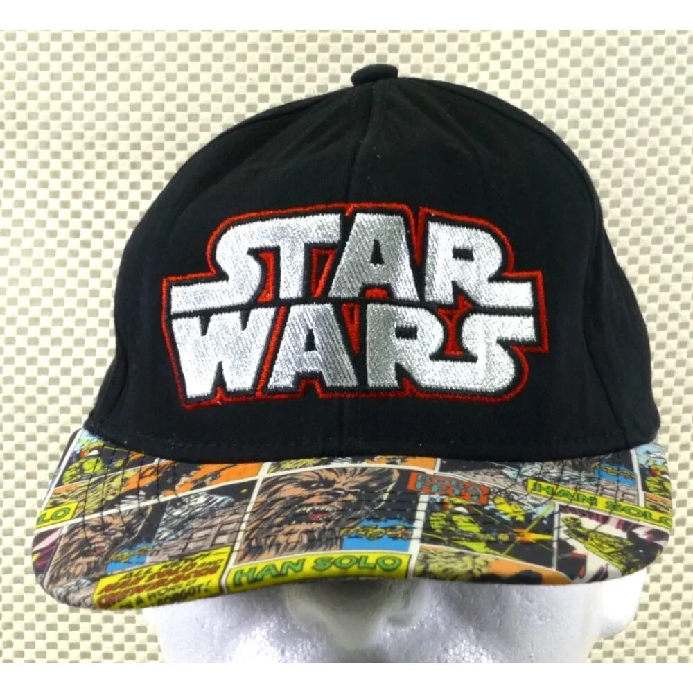 Star Wars Youth Snapback Hat Black With Comic Print‎ Brim Adjustable Fit