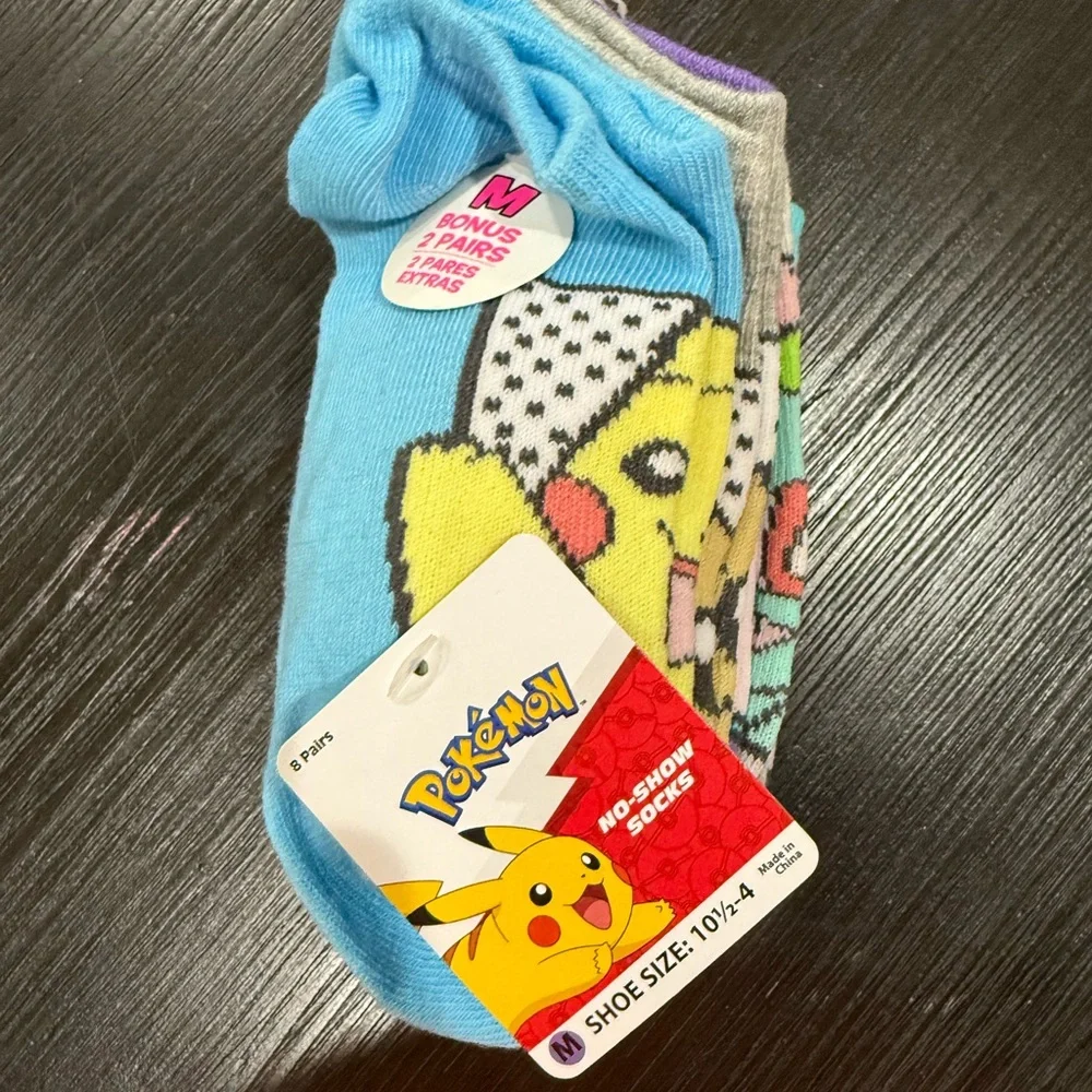 NWT Size M Pokemon No-Show Socks Set - 8 pack shoe size 10.5-4
