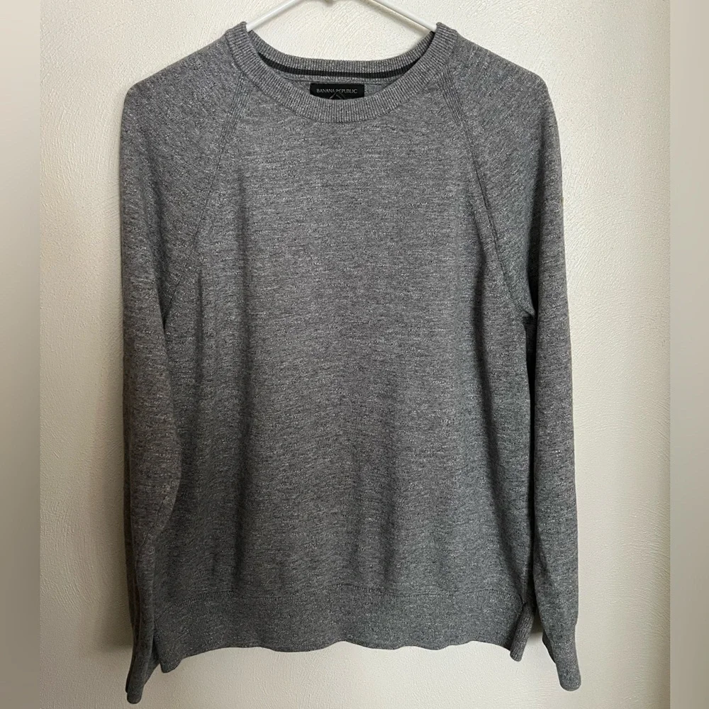BANANA REPUBLIC‎ Classic Merino Extra Fine Wool Crewneck Sweater Grey Men's Sz L