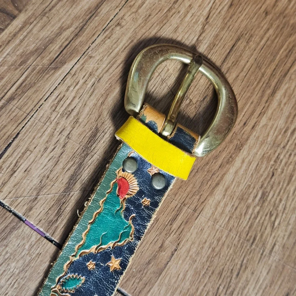 Vintage Diane Weiss NYC Henri Bendel Hand Painted Leather Farm Scene Belt 30