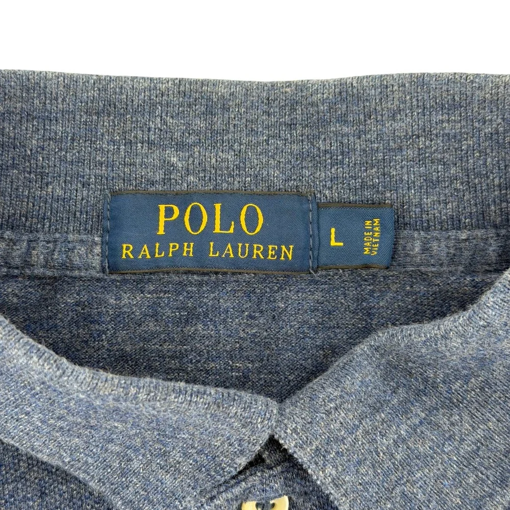 Polo Ralph Lauren Mens‎ L Blue Heathered Short Sleeve Polo Shirt Red Pony Logo