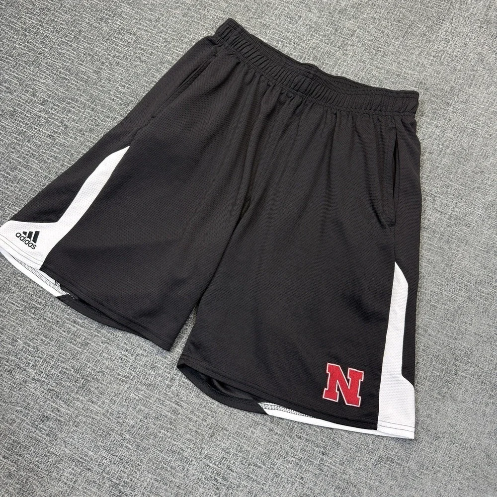 Adidas Shorts Men's XL Black Nebraska Huskers Climalite Athletic Basketball