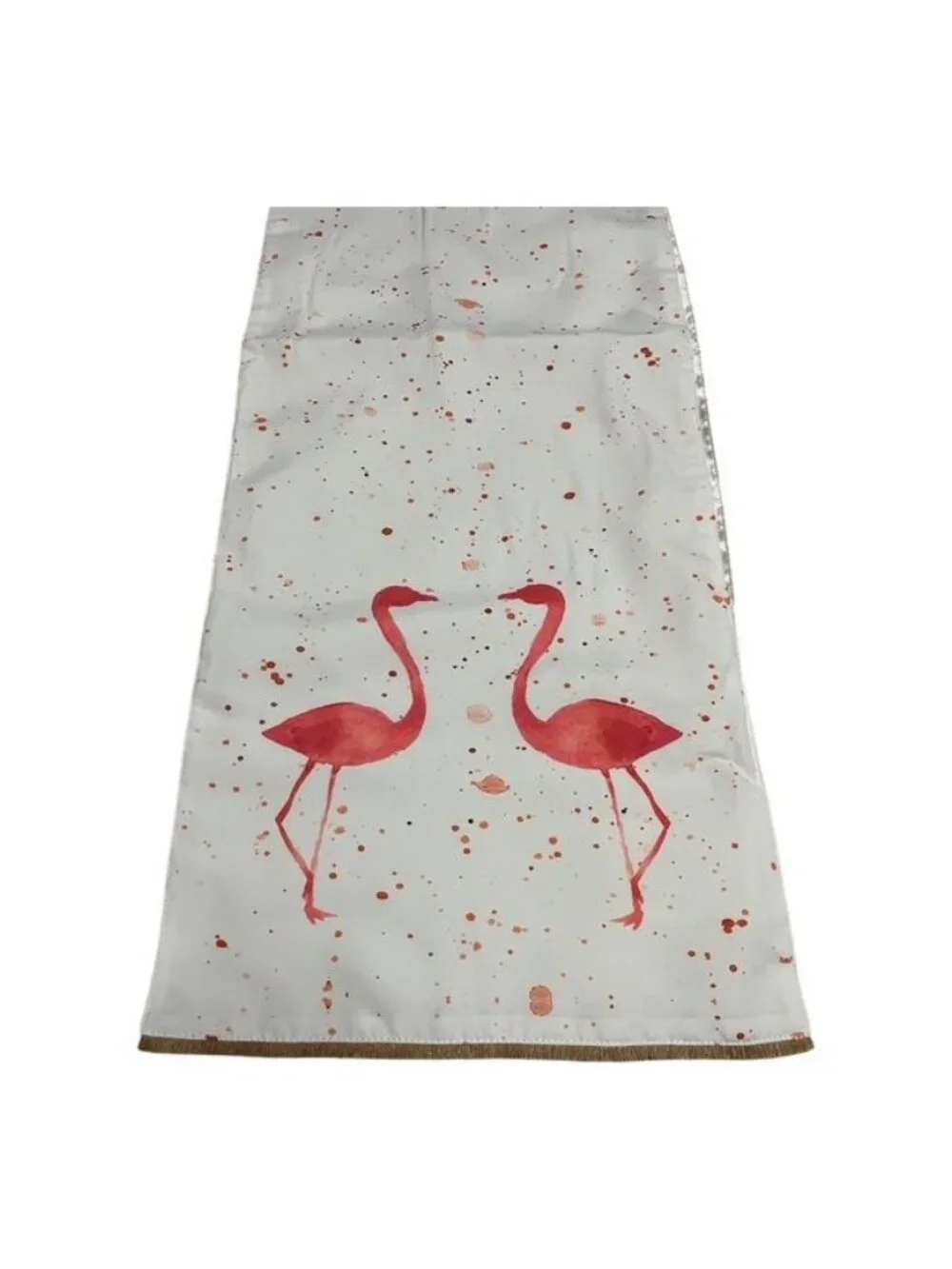 Thro by Marlo Lorenz Flamingo Table Runner 13x72 White Pink Coral Fringe NWT