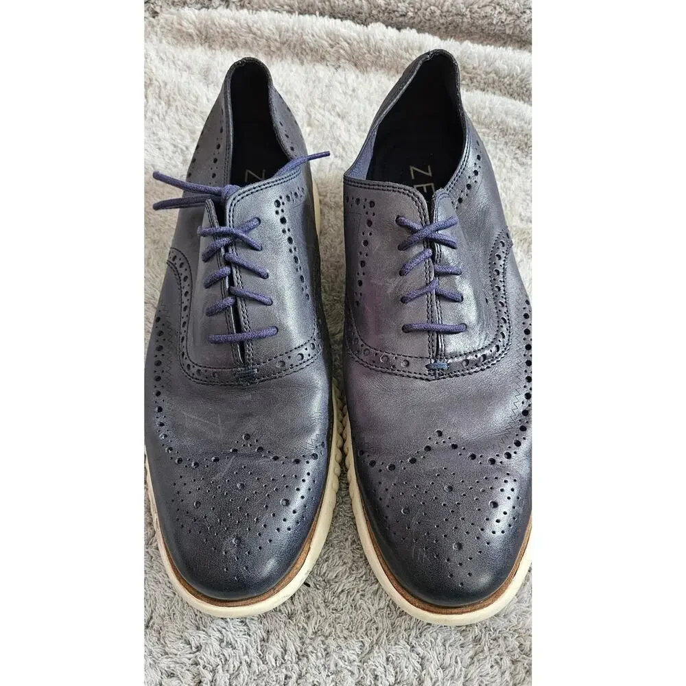 Cole Haan Zerogrand Wing Tip Work Leather Lace Up Oxford Shoes Men Size 13M Navy