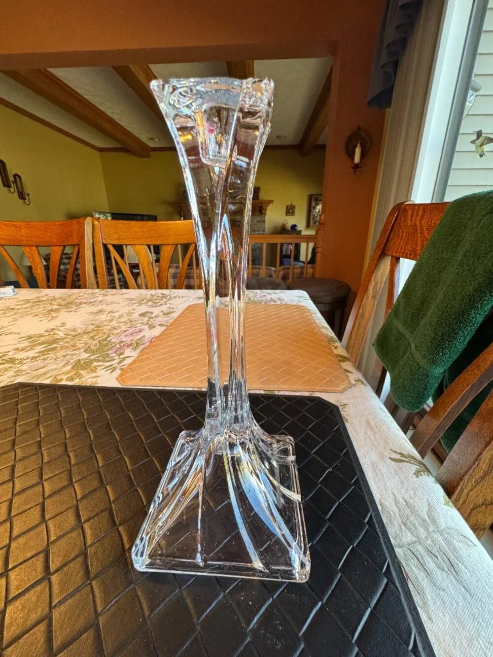 Pair of Delomb Toscany Tall Lead Crystal Clear Candlestick Holders 10