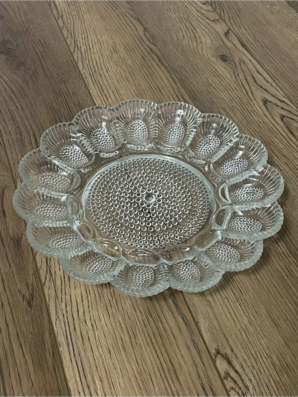 Vintage Clear Glass Hobnail Deviled Egg Plater‎